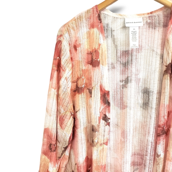 Alfred Dunner Peach and Beige Floral Print Knit Open Cardigan Size XL - Picture 3 of 8